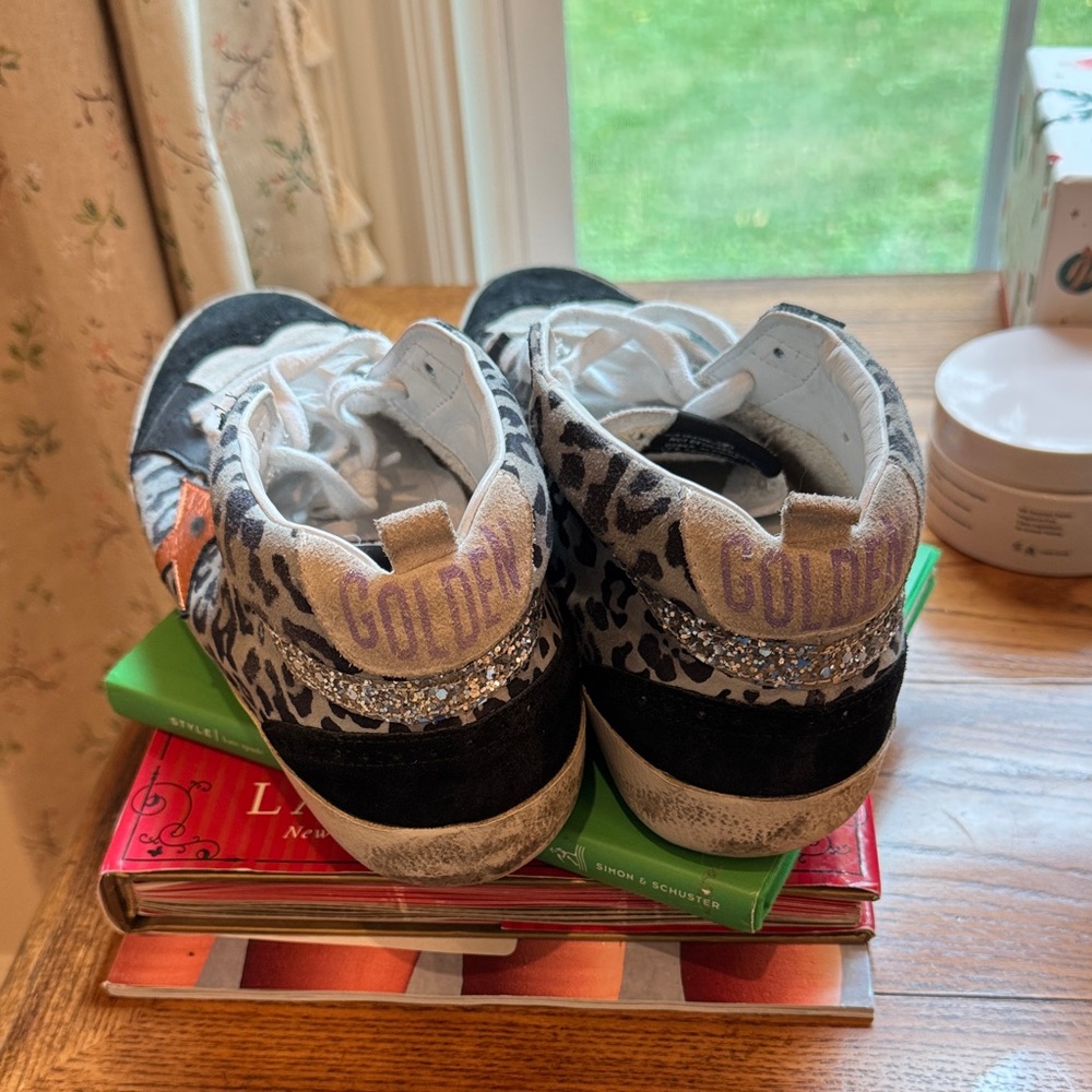 Golden Goose Leopard Print Sneakers - Black, White, and Silver